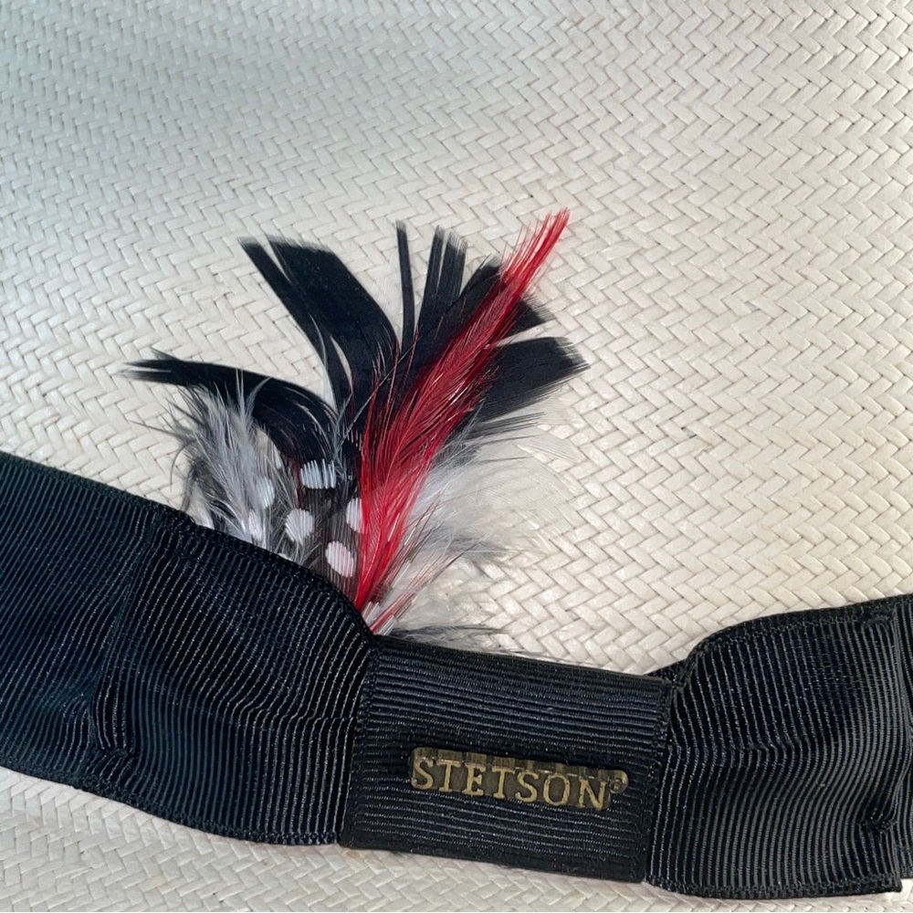 Stetson Natural Straw Feathered Fedora Panama Hat Made In Mexico X-Large EUC! - Picture 7 of 9